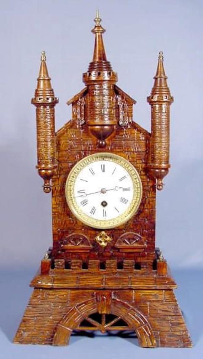 Black Forest Carved Wood Castle Clock