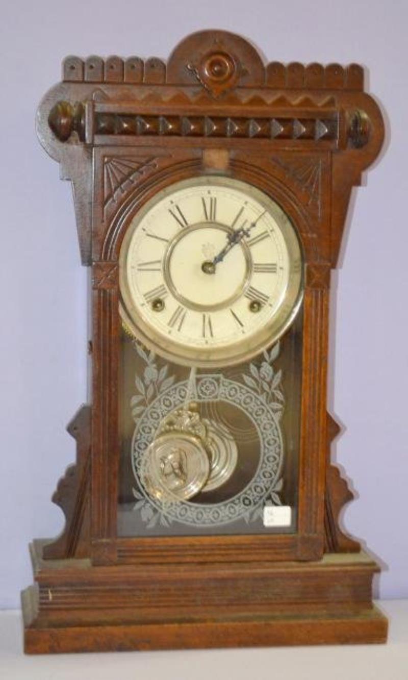 Antique Waterbury Walnut Kitchen Clock