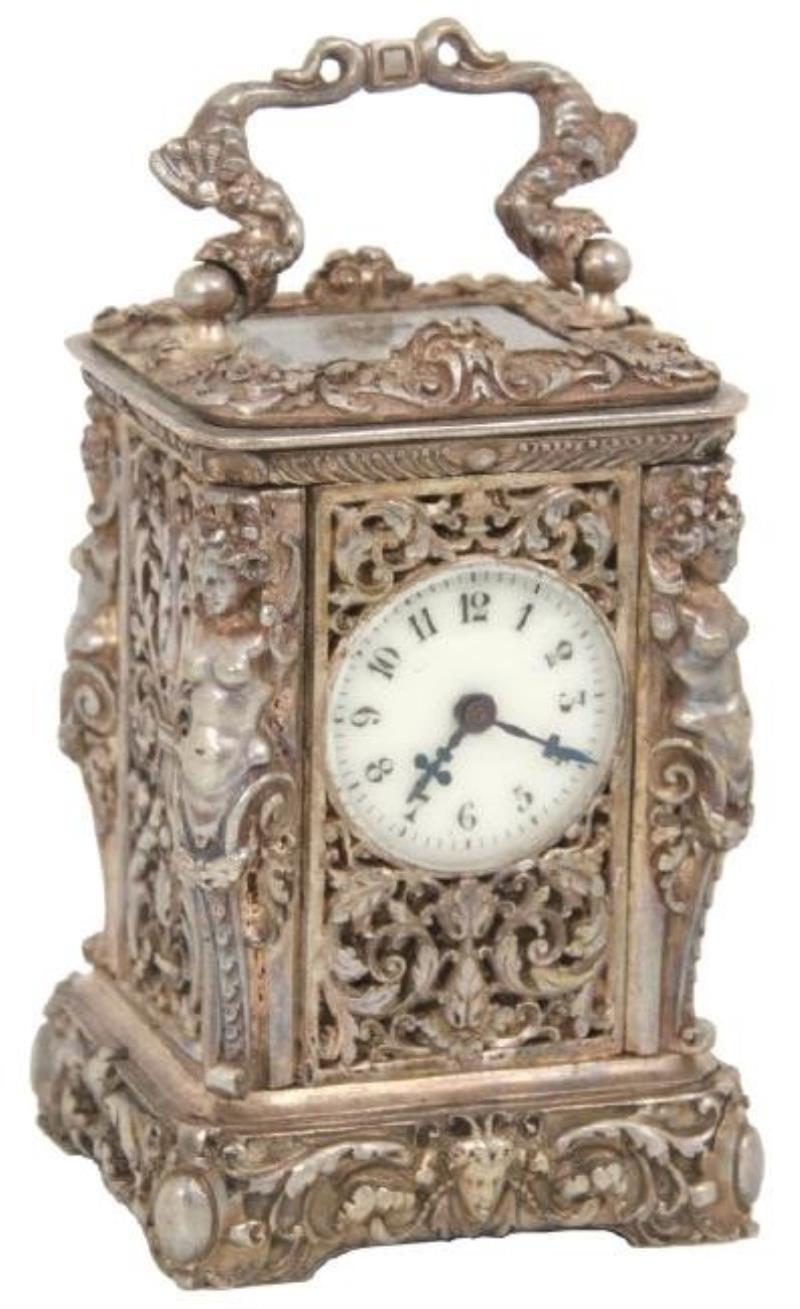 Miniature Silver Plated Bronze Carriage Clock