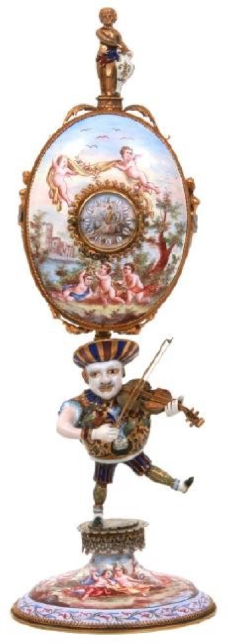 Viennese Silver & Enamel Figural Clock