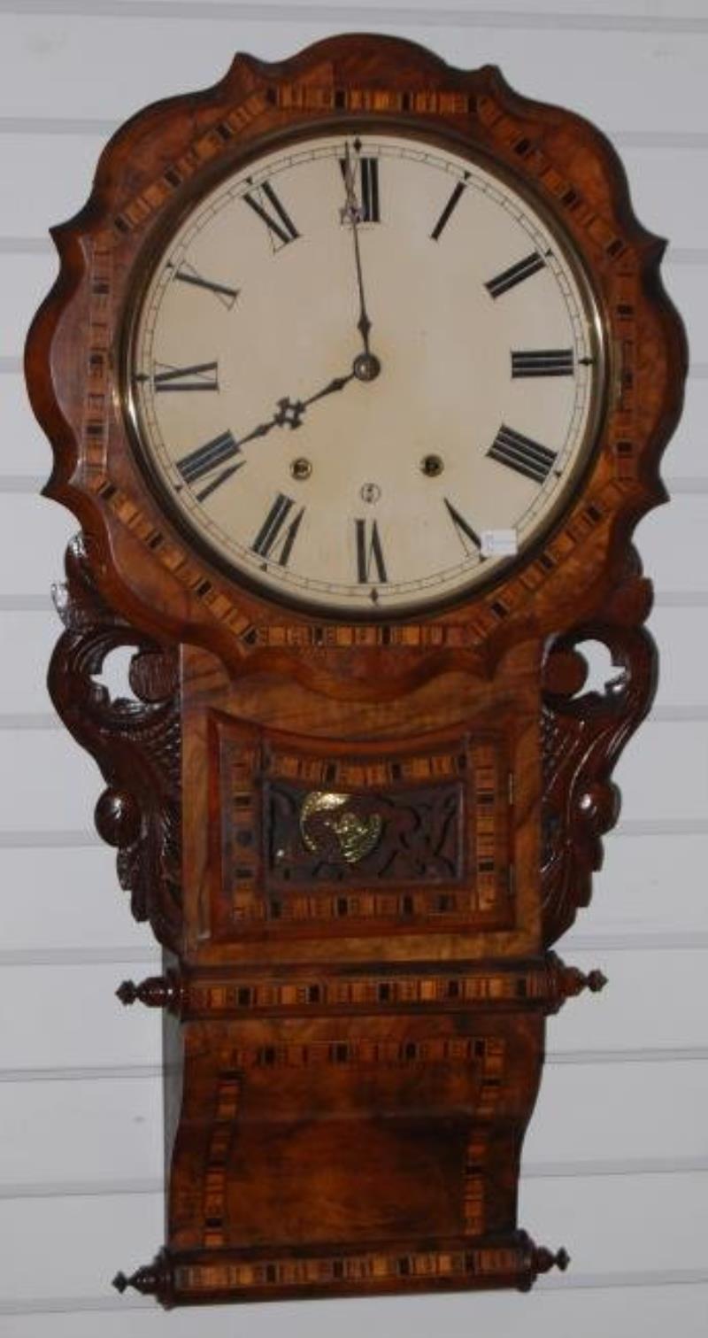 Anglo-American Inlaid Double Scroll Clock