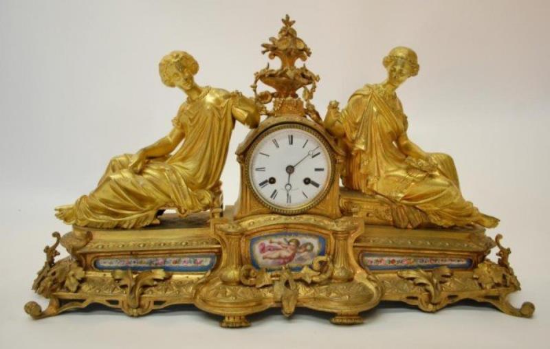 Miroy Freres Ormolu Clock w/ Porcelain Mounts