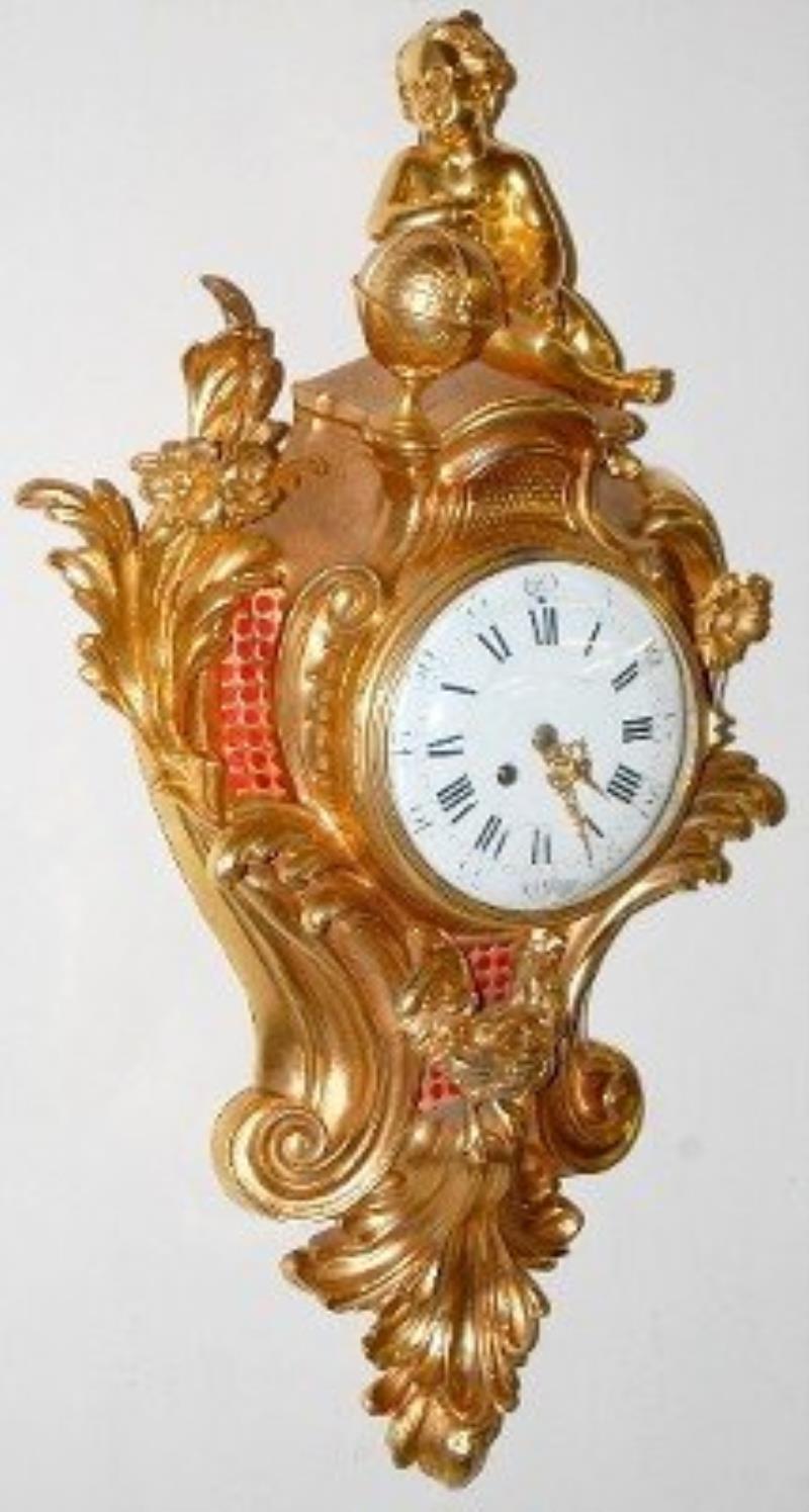French Bronze Cartel Clock W/ Cherub & Rooster