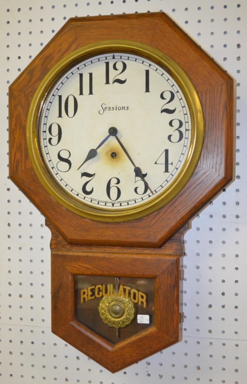 Antique Sessions “OFFICE” Oak Short Drop School House Clock