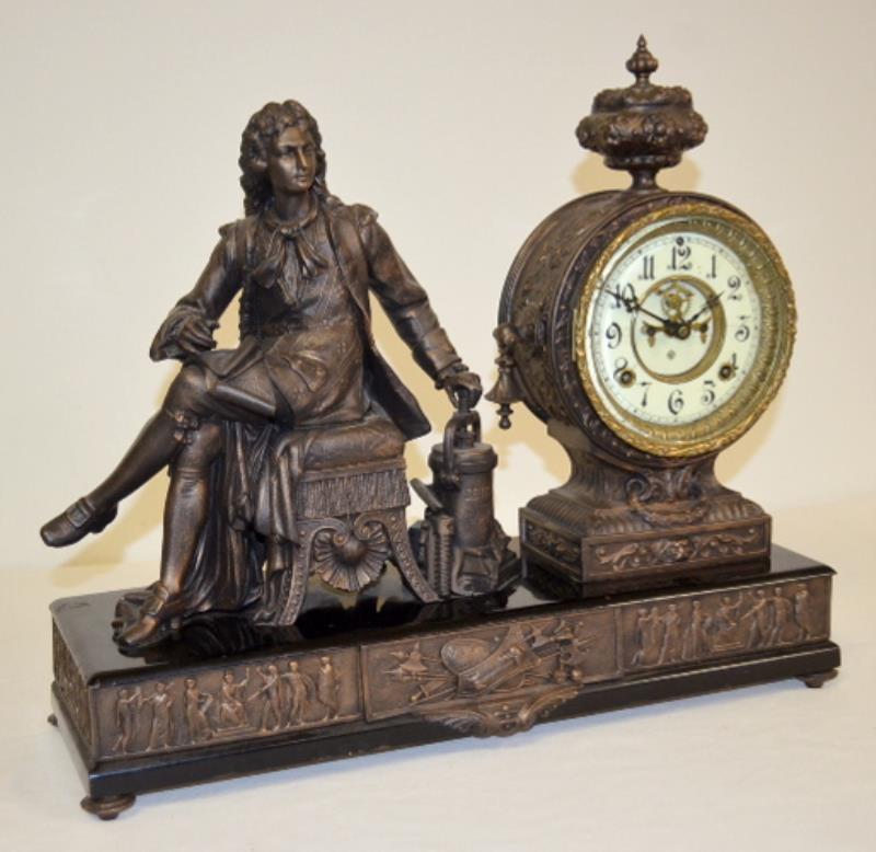 Antique Ansonia Figural Statue Clock, “Denis Papin”