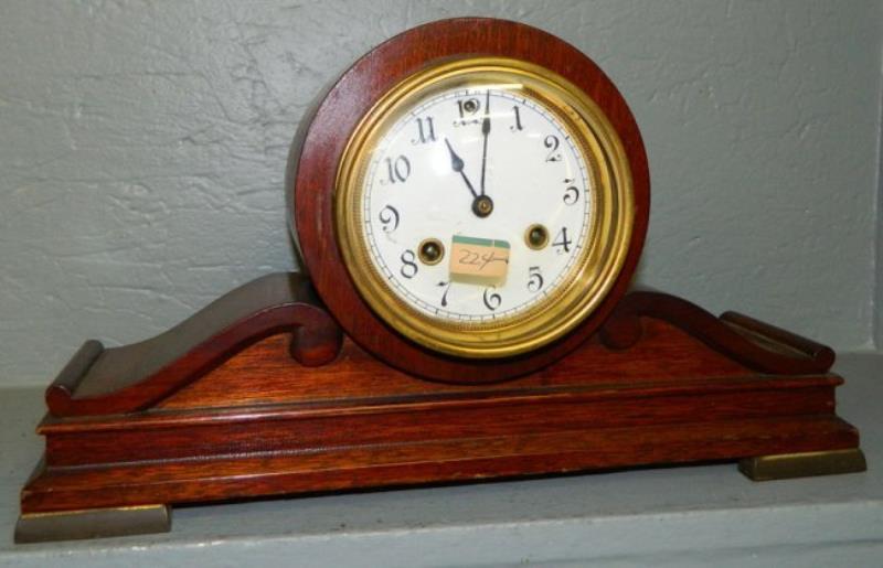 English mahogany inlaid head & shoulders clock.