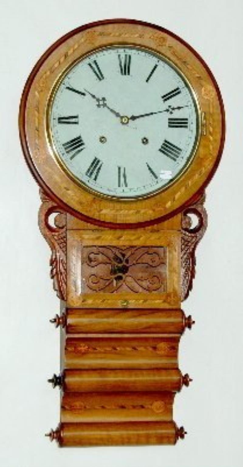 Welch Anglo-American Inlaid Scroll Wall Clock