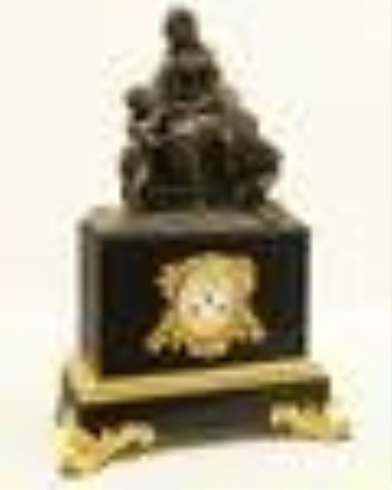 Large French Bronze, Dore and Onyx Figural Clock