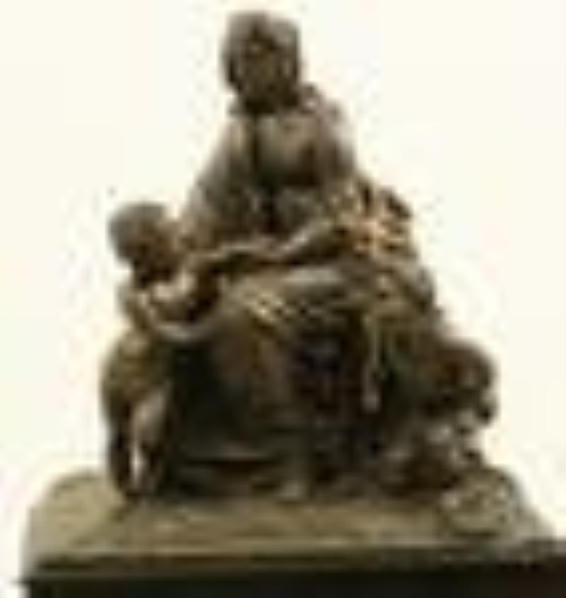 Large French Bronze, Dore and Onyx Figural Clock