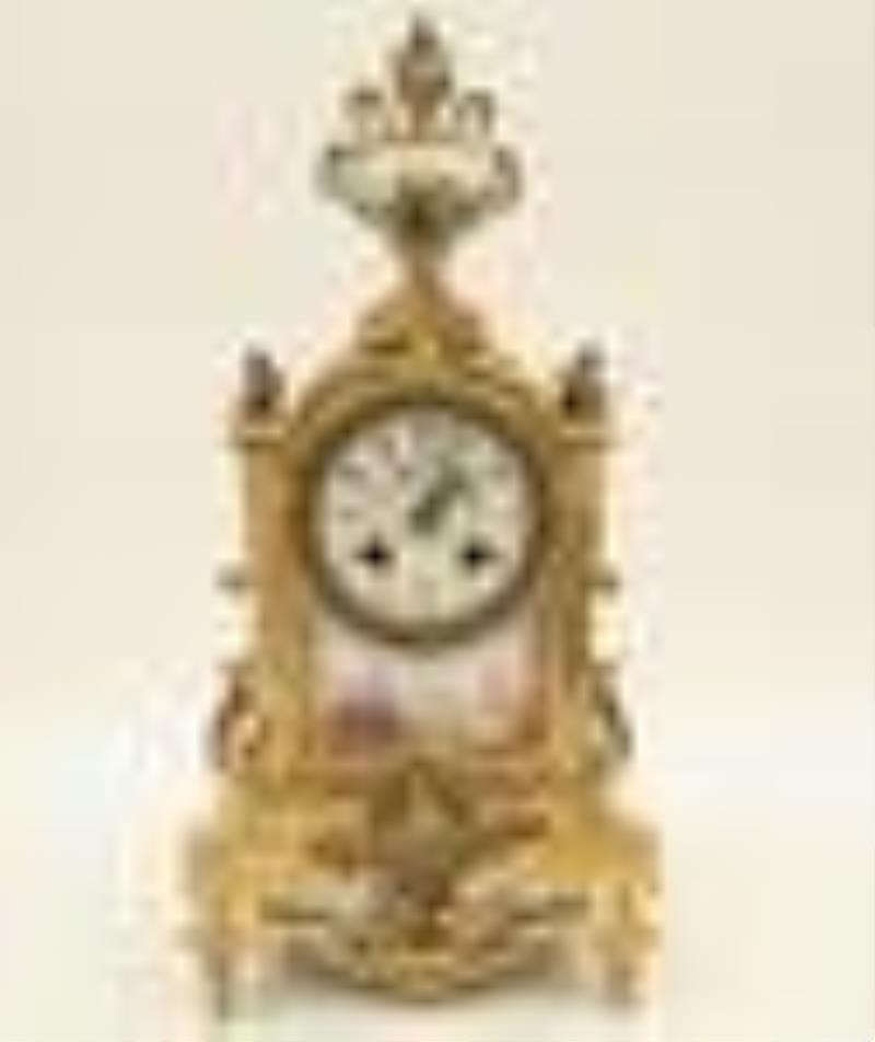 French Louis XVI style bronze and porcelain clock