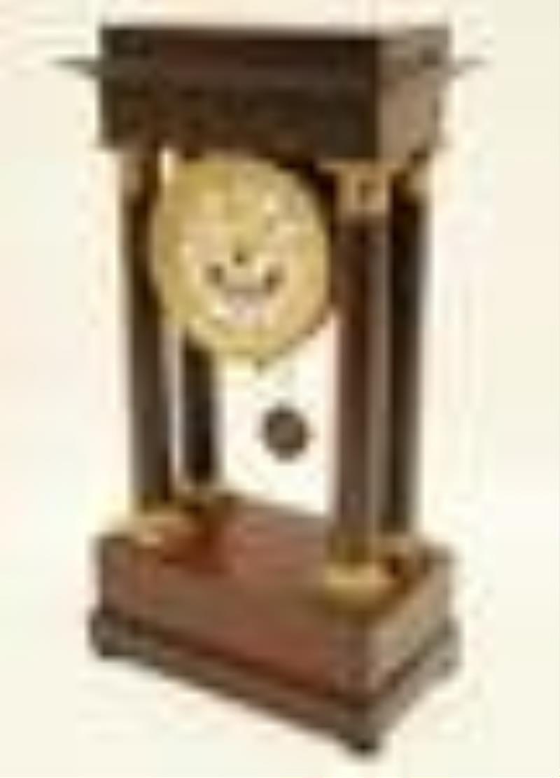 French Figured Mahogany Portico Clock