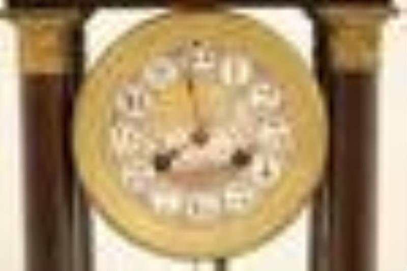French Figured Mahogany Portico Clock
