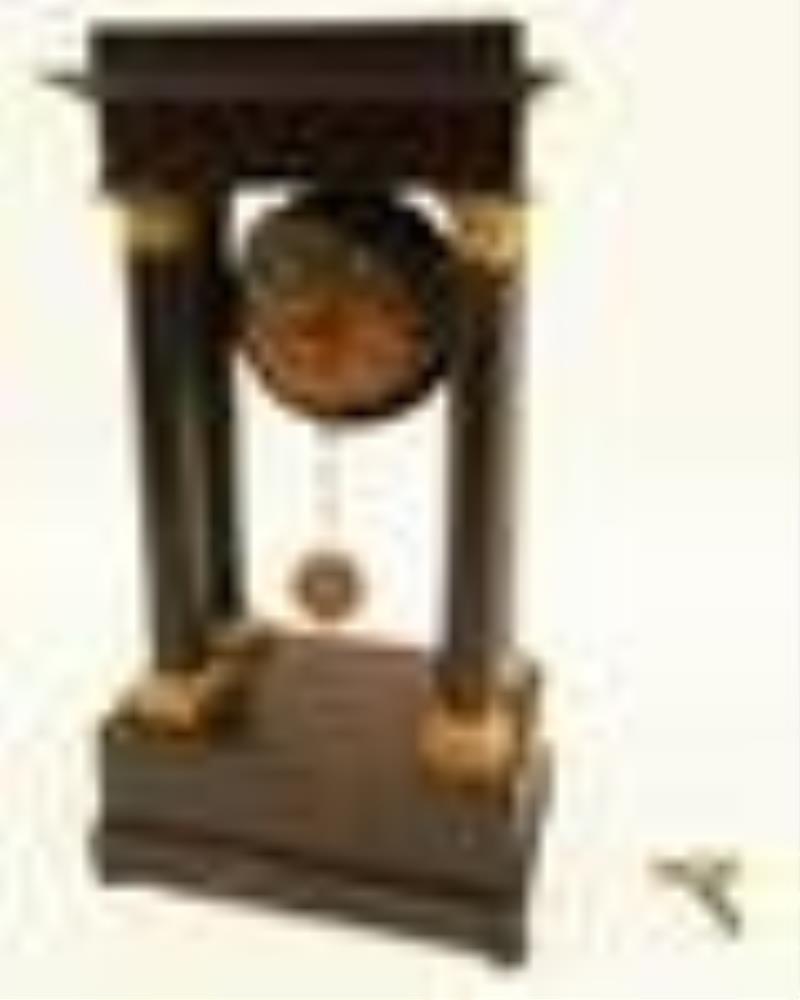 French Figured Mahogany Portico Clock