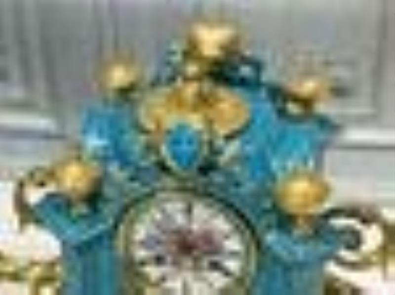 French Gilt Bronze And Porcelain Mantle Clock