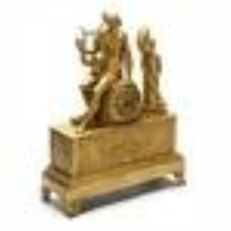 French Neoclassical Dore Bronze Figural Mantel Clock, Signed Pickard