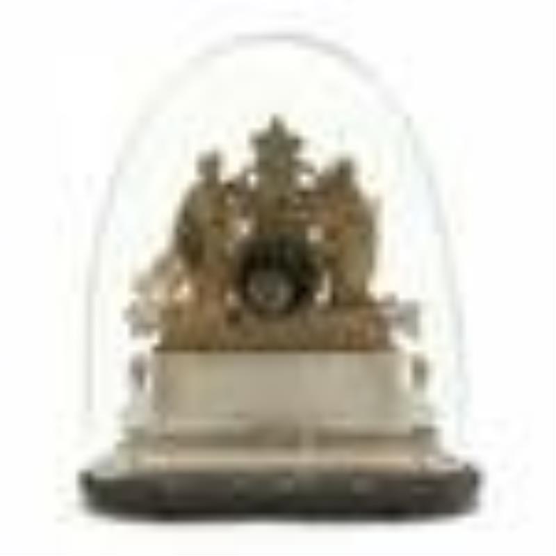 French Ormolu and Alabaster Mantle Clock in Glass Dome