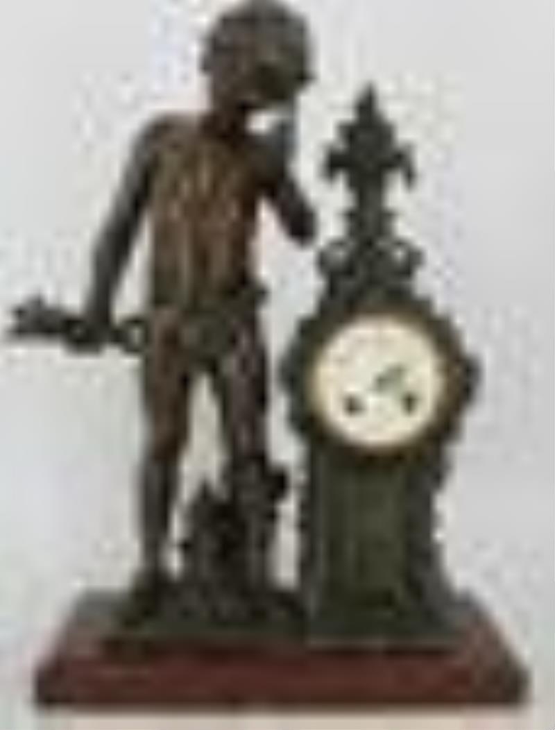 Antique Patinated Metal Figural Clock