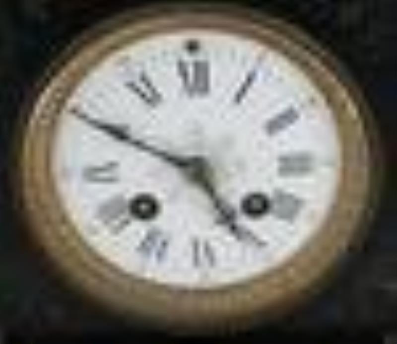 An Antique Marble & Spelter Clock Garniture Set.