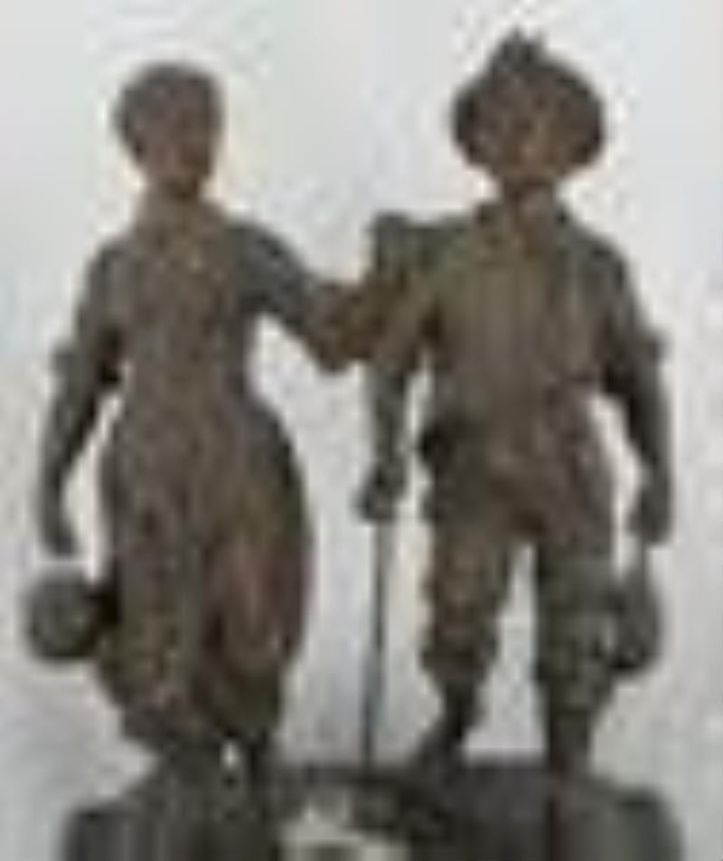 An Antique Marble & Spelter Clock Garniture Set.