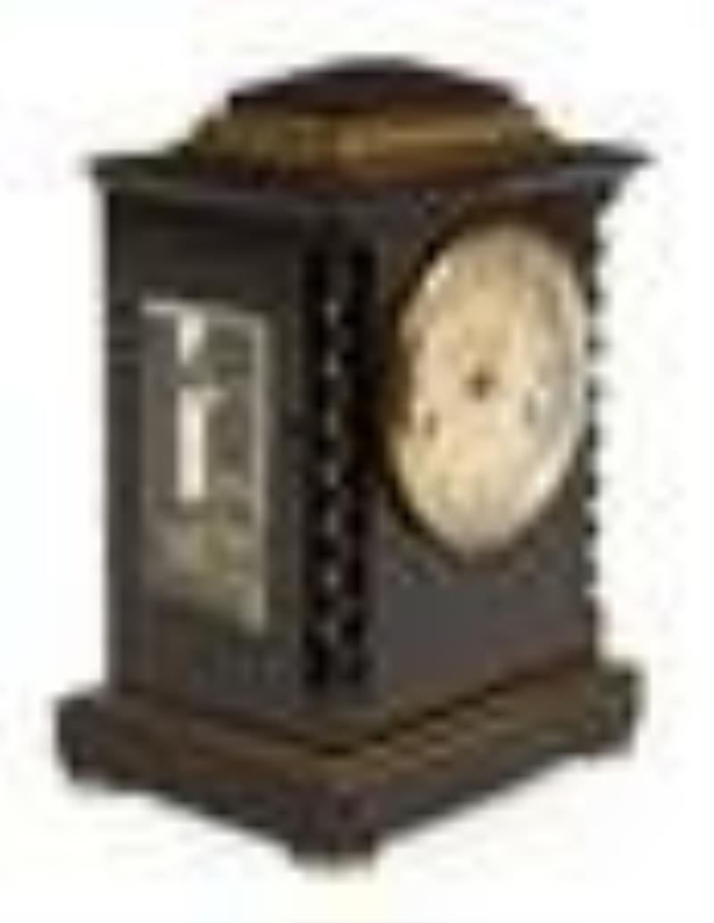 English Brass Mounted Ebonized Mantel Clock