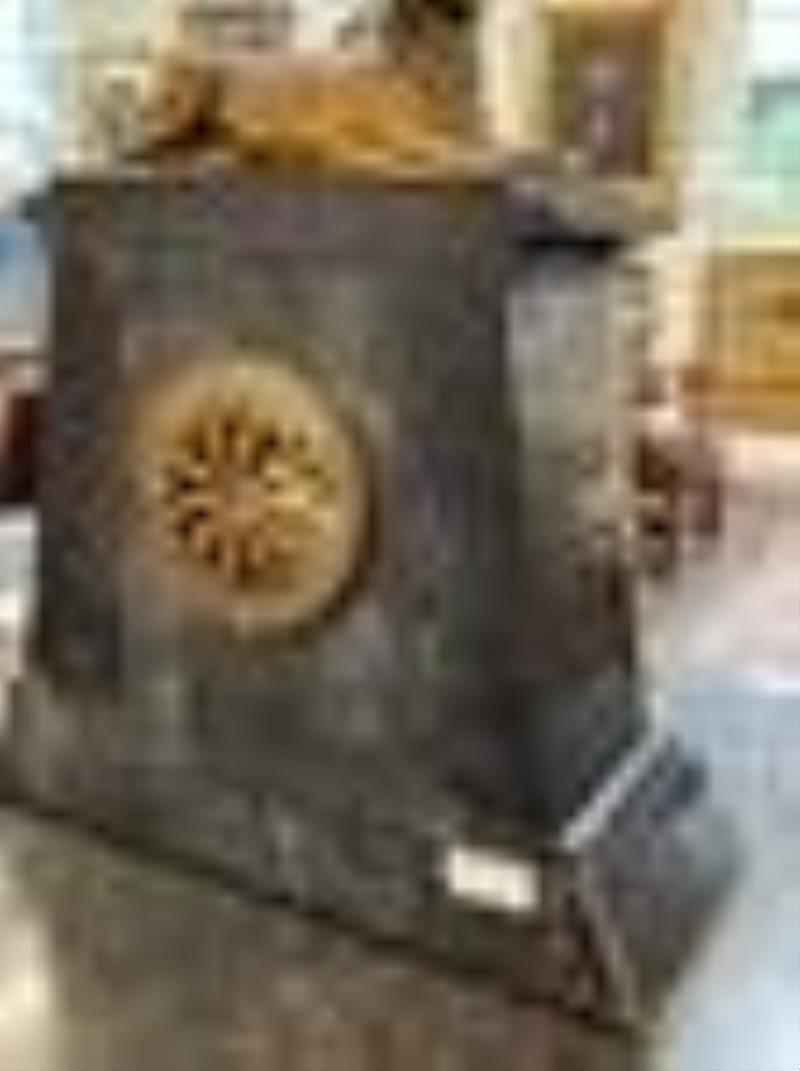 French Black Marble, Onyx, Bronze and Gilt Metal Egyptian Revival Three-Piece Clock Set, late 19th