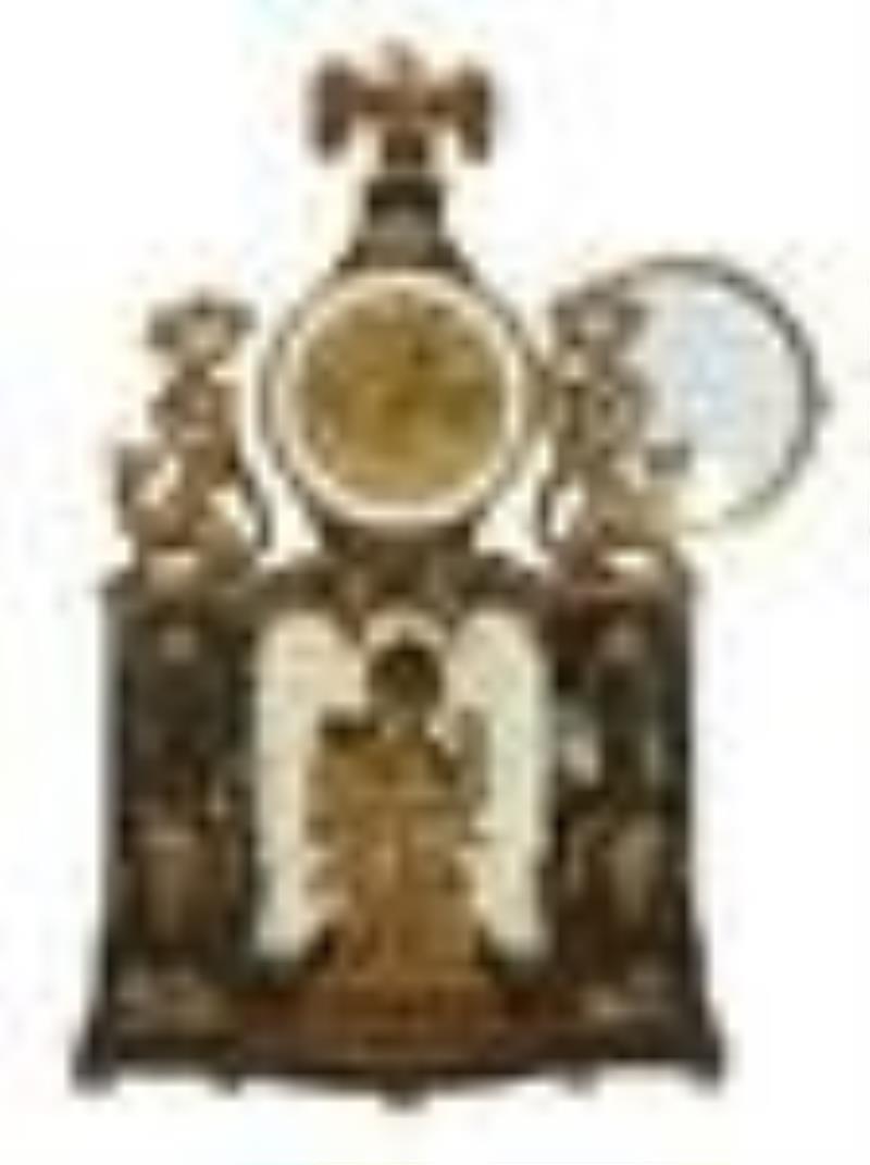 Rare Austrian Bronze Mounted Automaton Face Mantel Clock, late 19th c., with a gilt carved eagle