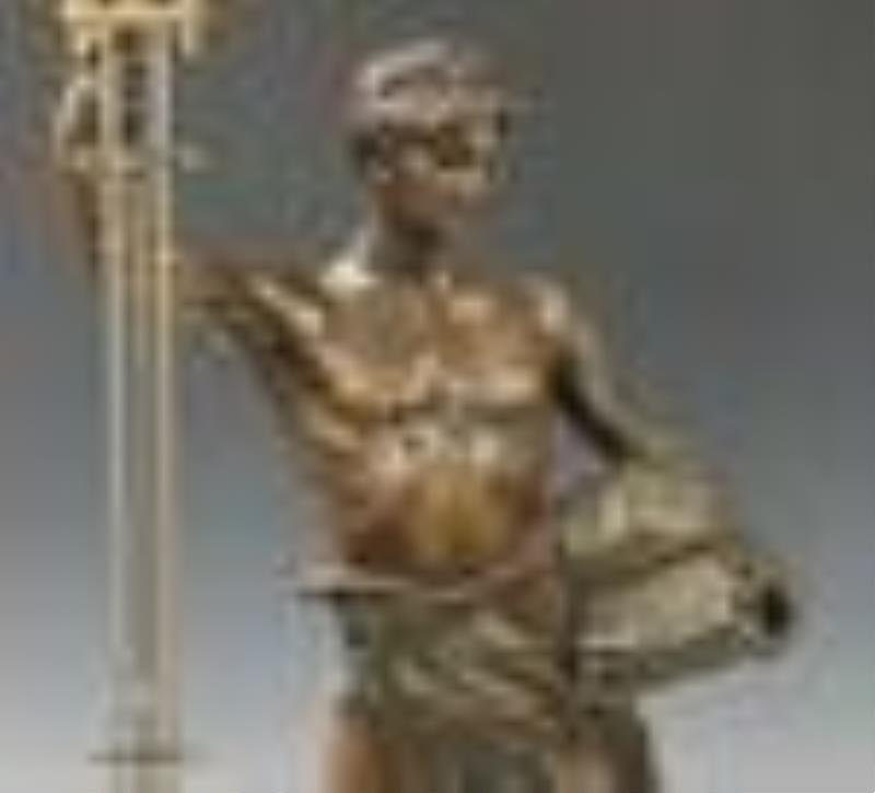French Genie Createur Swinging Arm Figural Clock