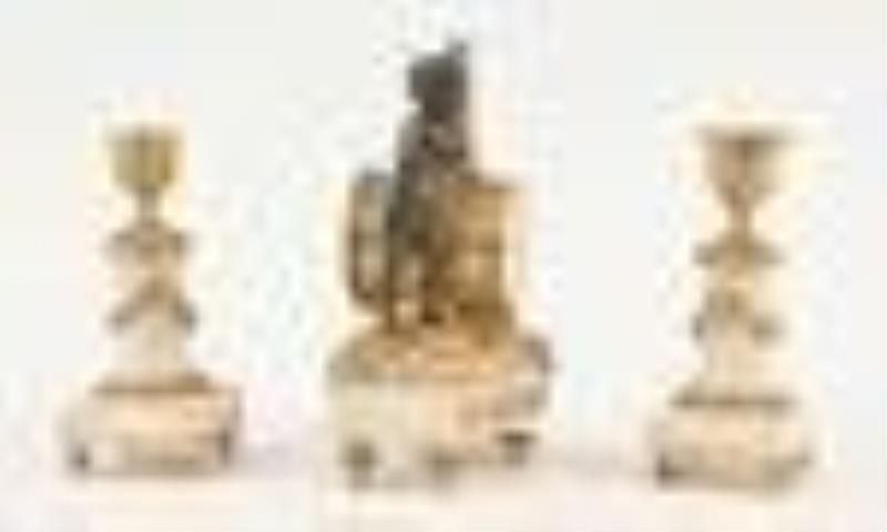 A French 20th century miniature three piece clock garniture signed Ch. Hour
