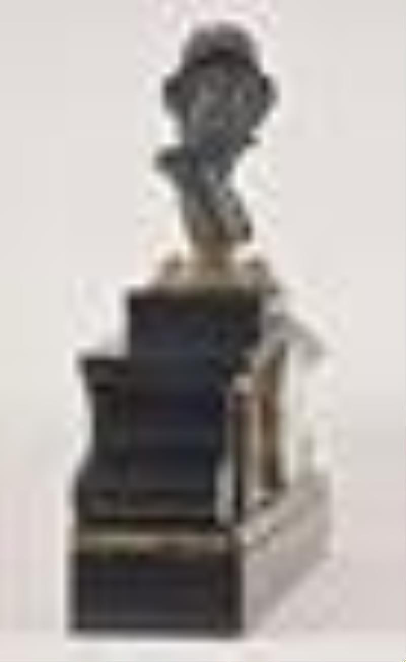 Ansonia Clock Co. cast iron black mantel clock with bust