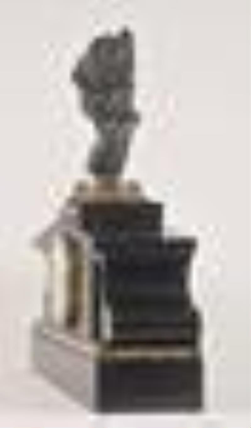 Ansonia Clock Co. cast iron black mantel clock with bust