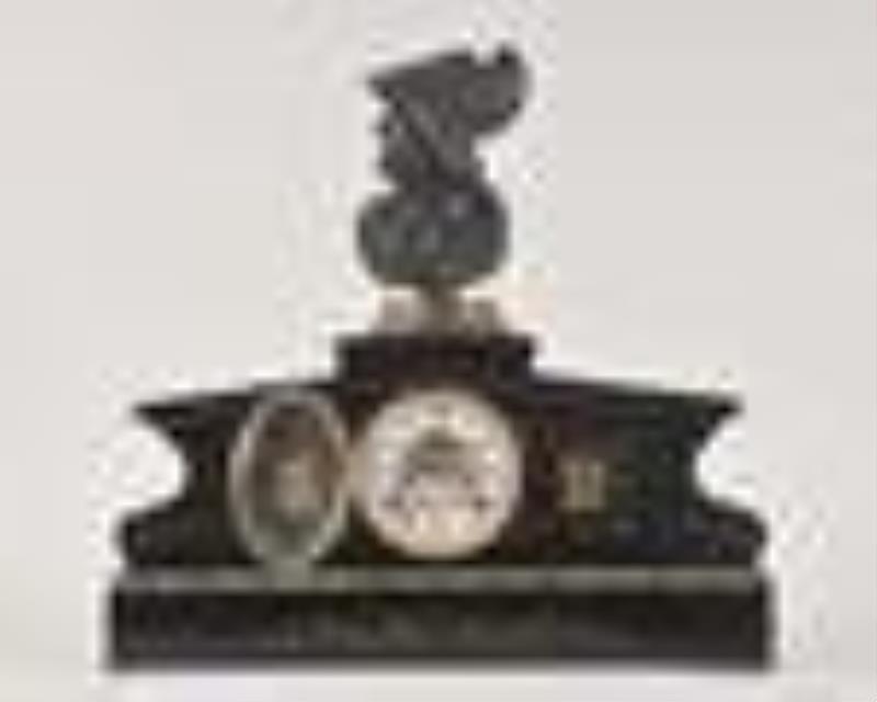 Ansonia Clock Co. cast iron black mantel clock with bust