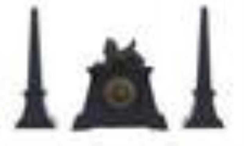 French Egyptian Revival Marble & Bronze Clock Set