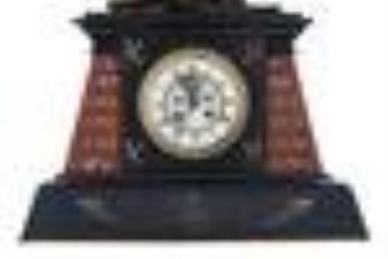 French Egyptian Revival Marble & Bronze Clock Set