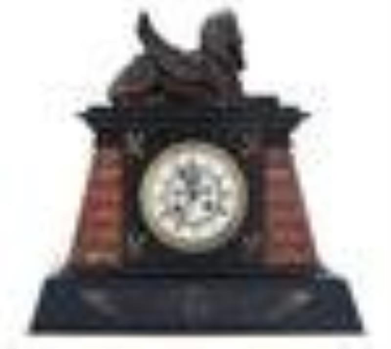 French Egyptian Revival Marble & Bronze Clock Set