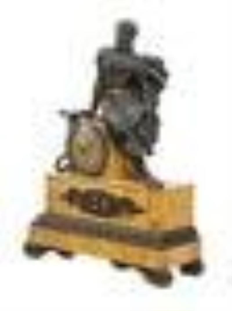 A French Patinated Bronze and Sienna Marble Mantel Clock by Honore Pons