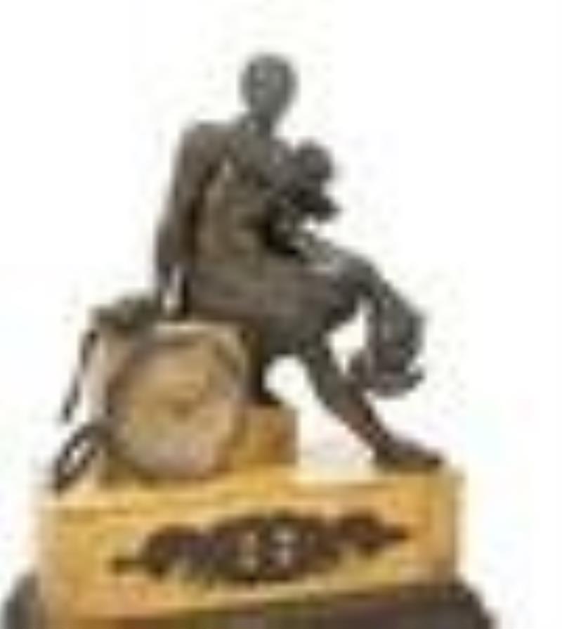 A French Patinated Bronze and Sienna Marble Mantel Clock by Honore Pons
