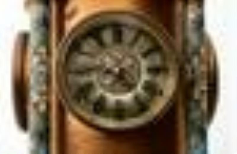 French Industrial Animated Gilt Bronze, Champlevé & Onyx Clock