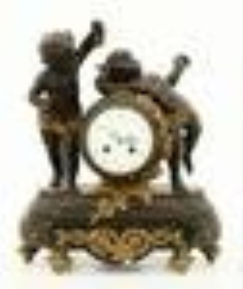 Tiffany & Co. Marble & Bronze Clock Garniture Set