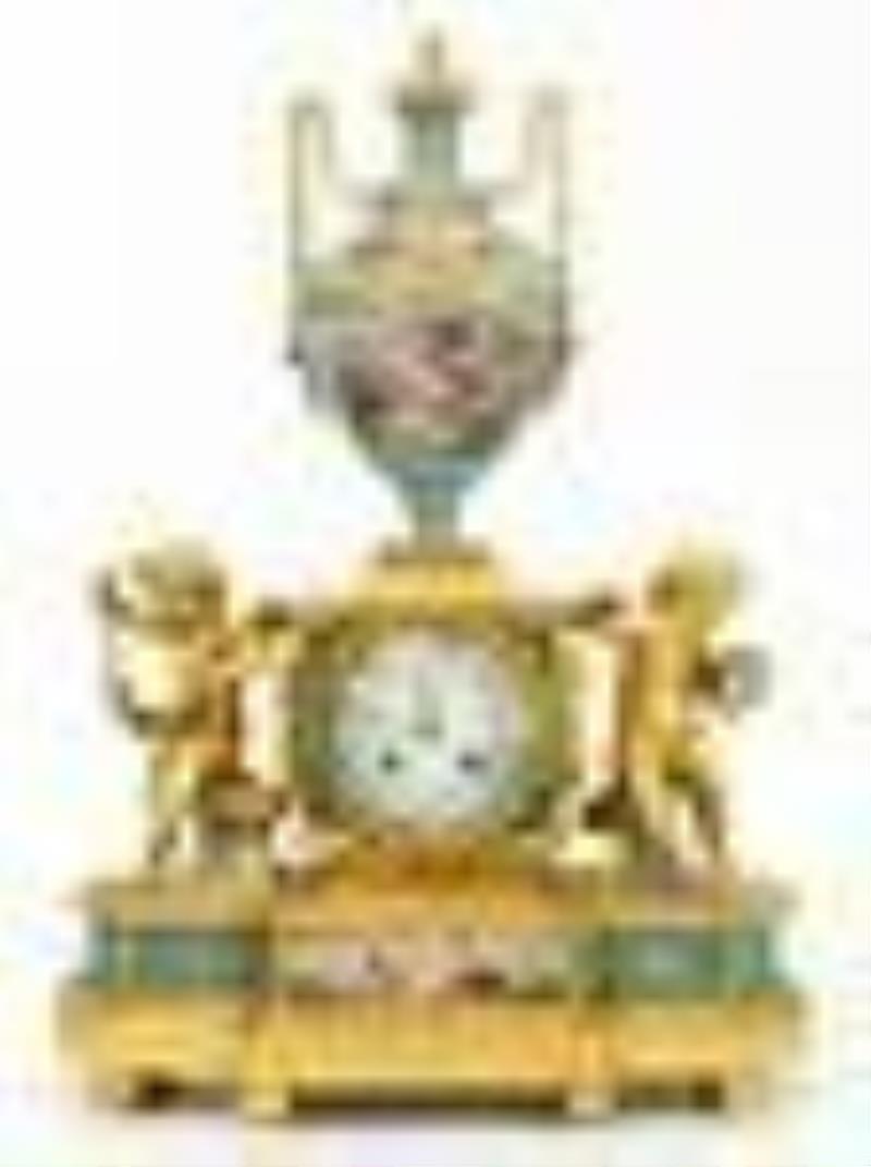 French Porcelain & Gilt Bronze Clock Garniture, Raingo Freres, Paris