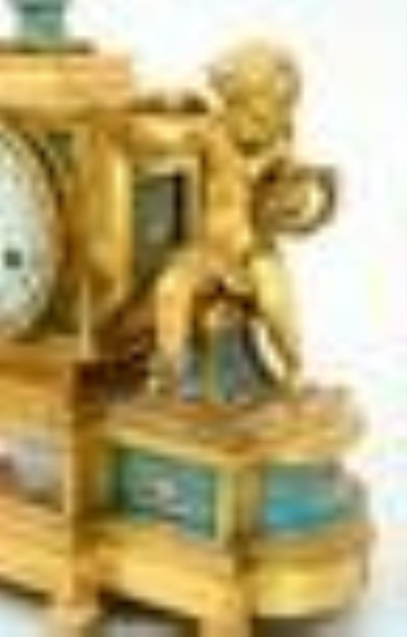 French Porcelain & Gilt Bronze Clock Garniture, Raingo Freres, Paris