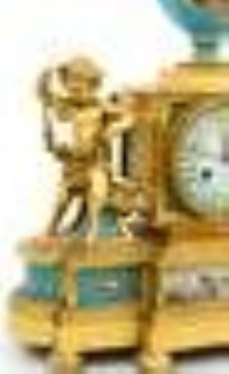 French Porcelain & Gilt Bronze Clock Garniture, Raingo Freres, Paris