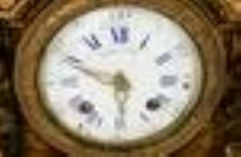 Monumental French Napoleon III Gilt & Patinated Bronze Clock Garniture, Raingo Freres, Paris
