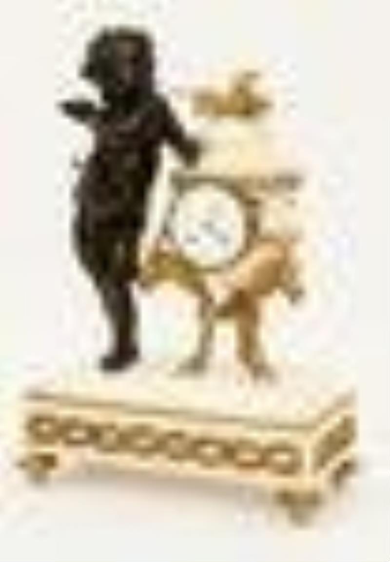 French Louis XVI-Style Bronze & Marble Mantel Clock