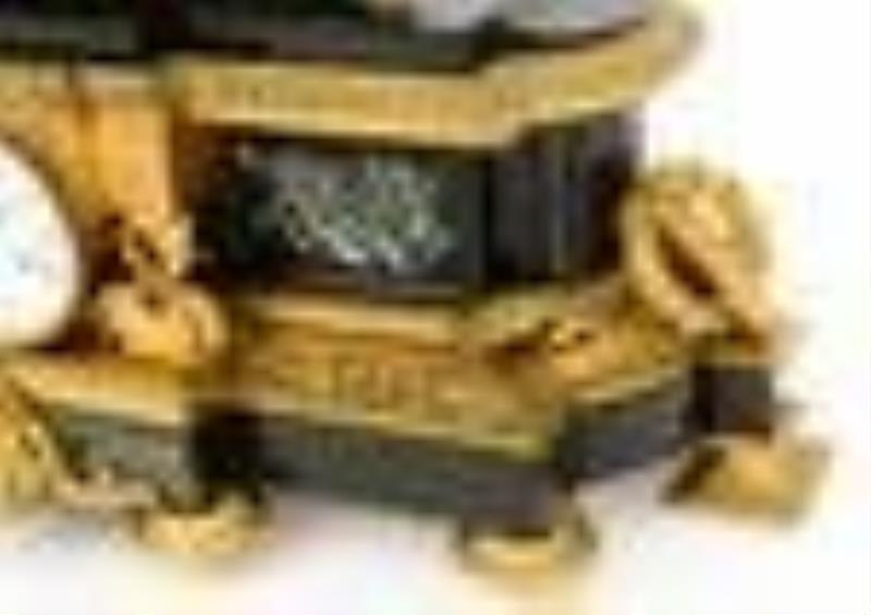 French Empire Style Bronze, Marble & Slate Figural Mantel Clock, Mathurin Moreau (1822-1912)