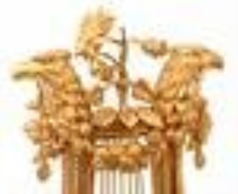 French Louis XVI-Style Gilt Bronze & Porcelain Lyre-Form Mantel Clock