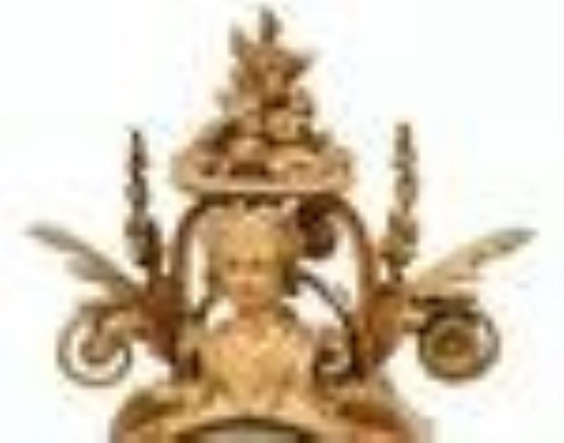 French Gilt Bronze & Porcelain Clock Garniture, Constantin Louis Detouche (1810-1889), Paris