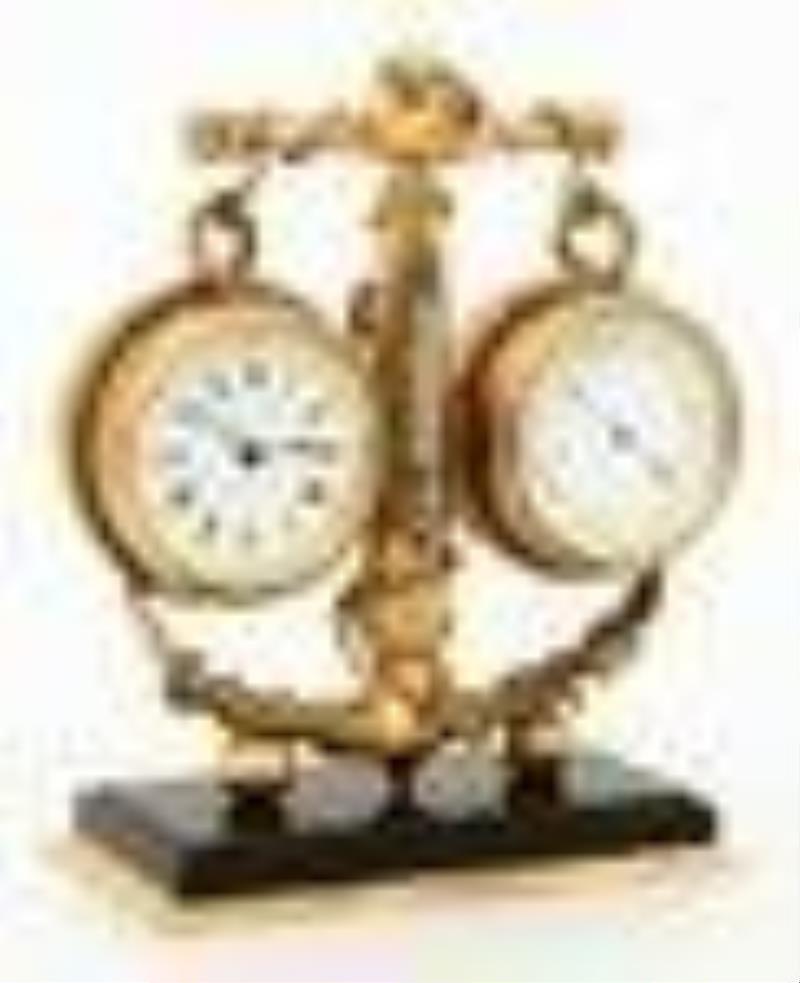 French Industrial Anchor-Form Gilt Bronze & Marble Desk Clock