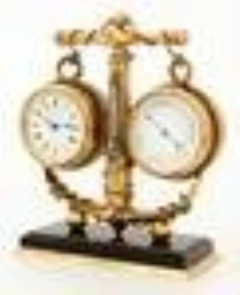 French Industrial Anchor-Form Gilt Bronze & Marble Desk Clock