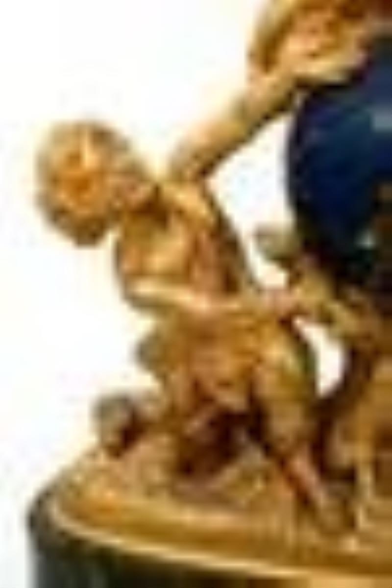 French Empire Gilt Bronze & Marble Figural Mantel Clock