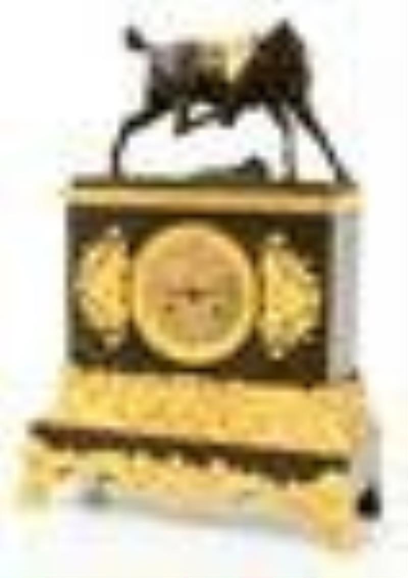 French Gilt & Patinated Bronze Equestrian Mantel Clock, Pierre-Jules Mene (1810-1879)
